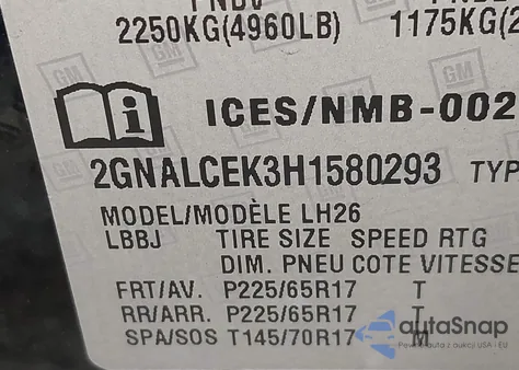 2017 Chevrolet Equinox Lt из США, поврежденный, VIN 2GNALCEK3H1580293